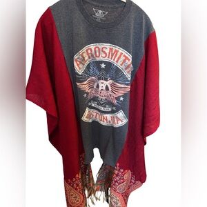 Aerosmith Graphic Tee Upcycled Poncho Rocktop